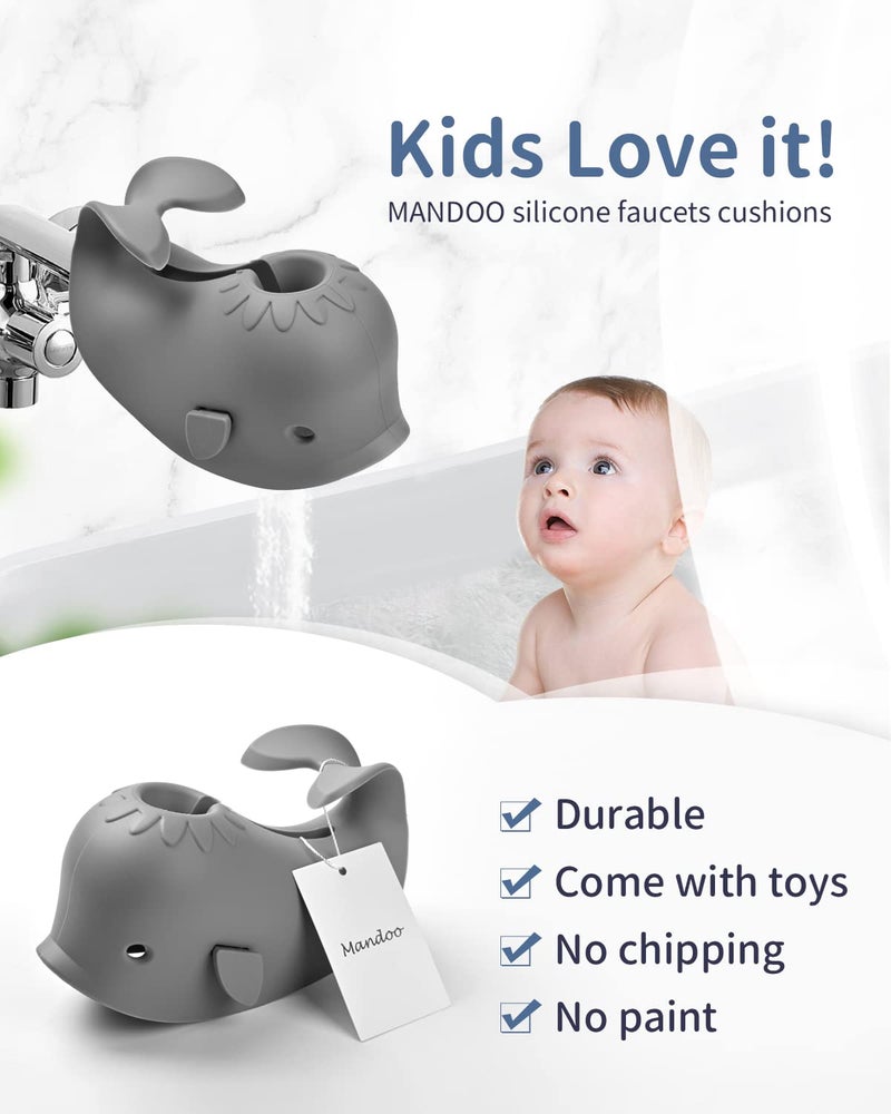 Mandoo Faucet Cover Bathtub Baby, Bath Spout Cover for Baby, Bath Faucet Cover for Kids, Tub Spout Cover Bathtub Faucet Cover Kids Safety, Protection Baby Universal Bath Silicone Toys Whale Grey - Image 5